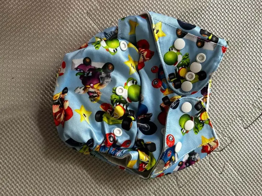Mario Kart Characters Reusable Cloth Pocket Diaper One Size Adjustable Snaps